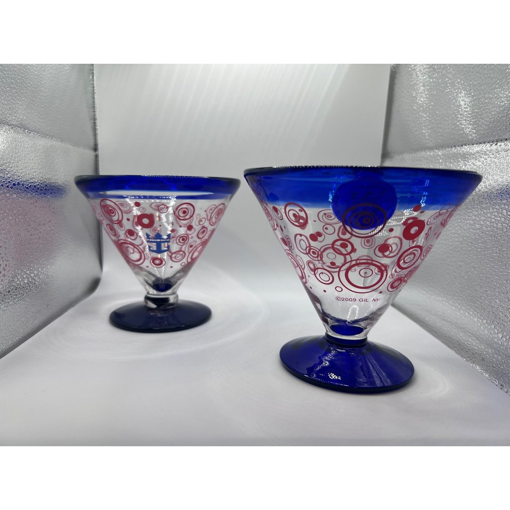 Kosta Boda 2‎ Royal Caribbean Margarita Martini Blue Cobalt Glass Swirls Dots